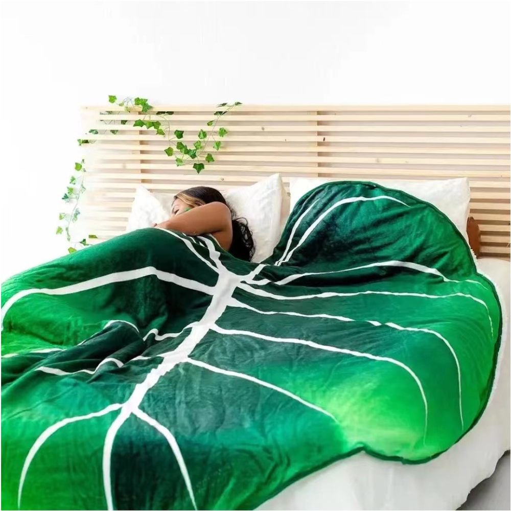 Super Soft Leaf Philodendron Printed Green Leaves Giant Flannel Blanket