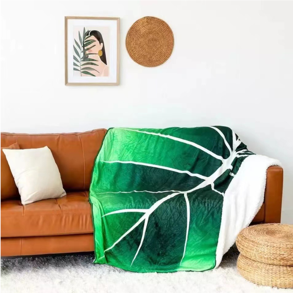 Super Soft Leaf Philodendron Printed Green Leaves Giant Flannel Blanket
