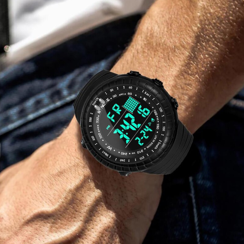 Waterproof Digital Outdoor Multi Function Watch Black