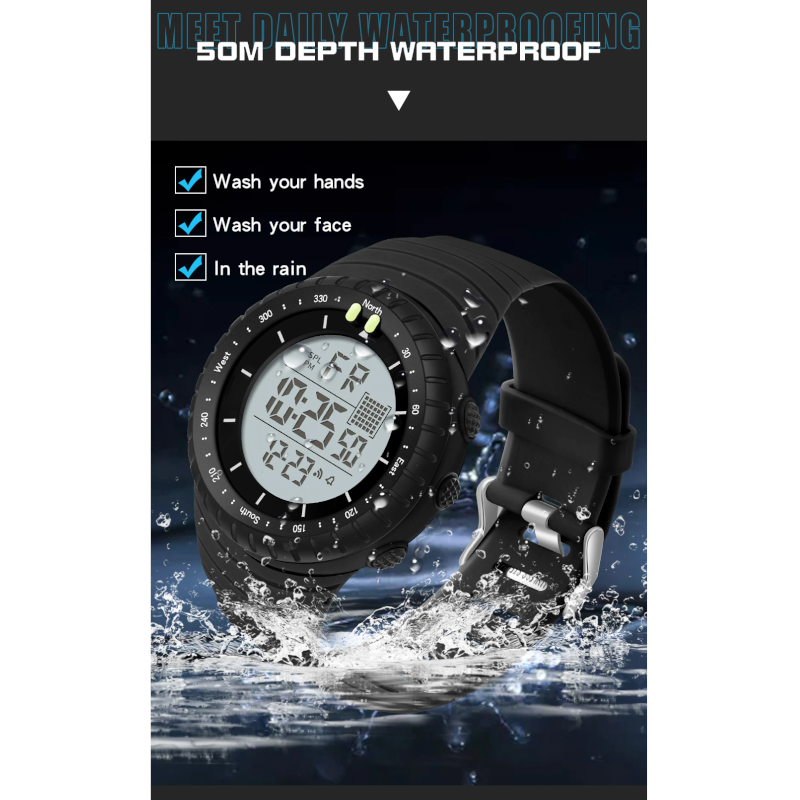 Waterproof Digital Outdoor Multi Function Watch Black