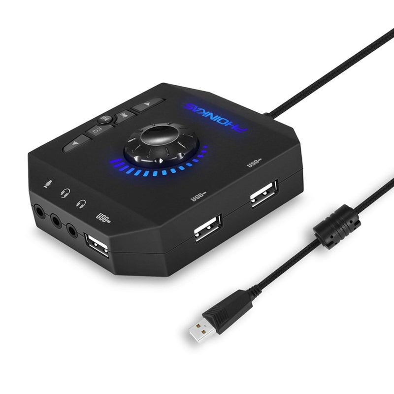 T10 Multi Switch Usb Hub O Adapter External Stereo Card With 3.5 Mm Headphones And Microphone Jack Black