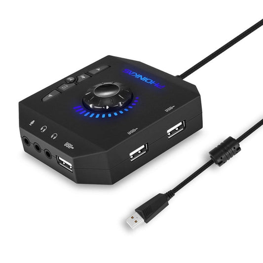 T10 Multi Switch Usb Hub O Adapter External Stereo Card With 3.5 Mm Headphones And Microphone Jack Black