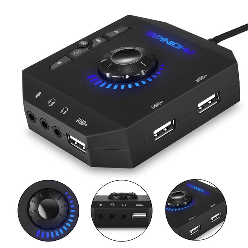 T10 Multi Switch Usb Hub O Adapter External Stereo Card With 3.5 Mm Headphones And Microphone Jack Black