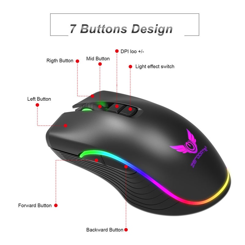 T26 2.4G Wireless Type C Fast Charge Mice 2400Dpi 7 Keys Eergonomic Optical Rgb Light Gaming Mouse For Pc Laptop