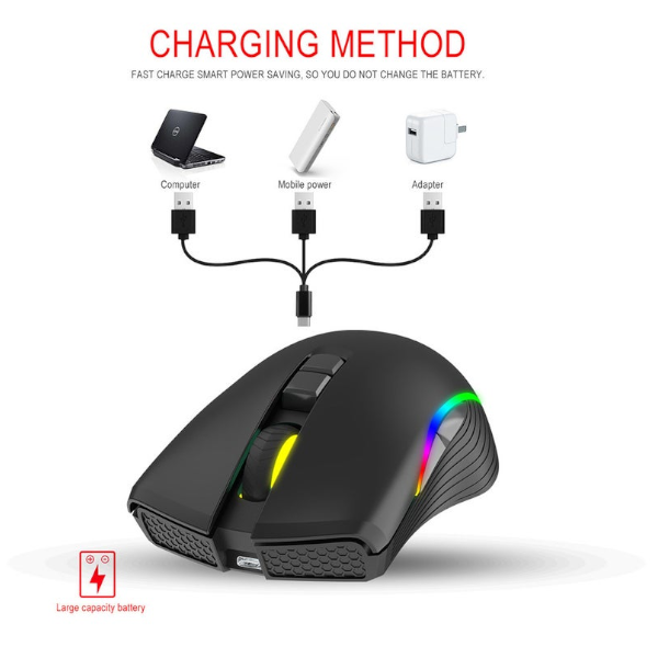 T26 2.4G Wireless Type C Fast Charge Mice 2400Dpi 7 Keys Eergonomic Optical Rgb Light Gaming Mouse For Pc Laptop