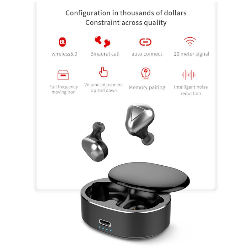 T50 Wireless Bluetooth Headset V5.0 In Ear Mini Binaural Black