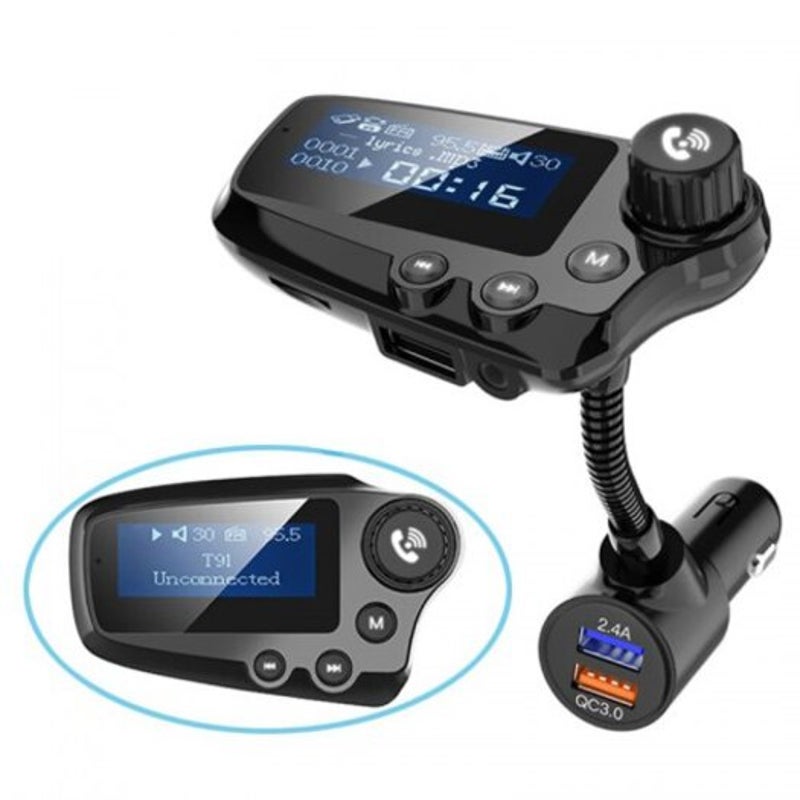 T91 Bluetooth 5.0 Car Handsfree Fm Transmitter Aux Audio Receiver Mp3 Player Qc3.0 Fast Charge With 1.8 Inch Lcd Screen