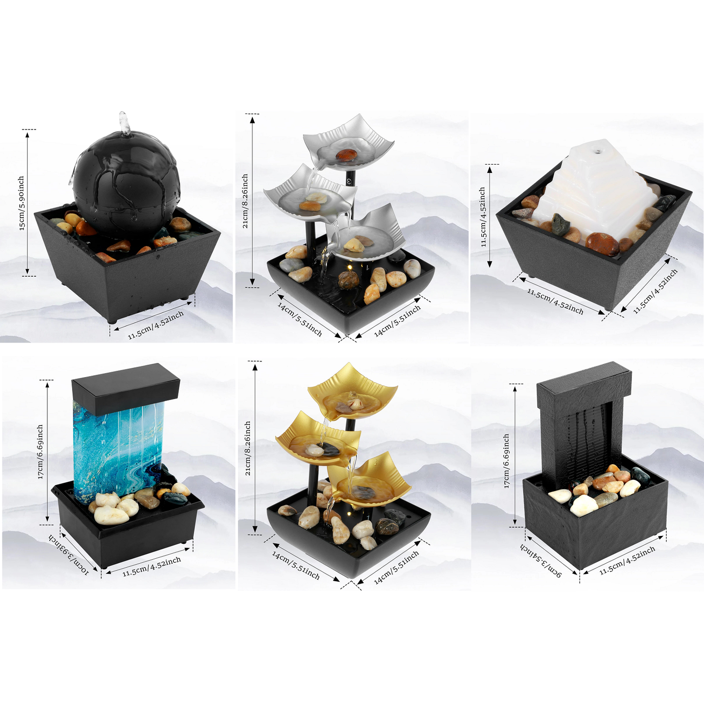 Tabletop Fountain Decor Water Landscape Ornament Attract Wealth Relax Zen Meditation
