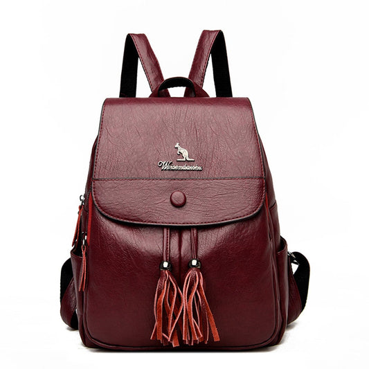Tassel Anti Theft Backpack Women Pu Leather Travel Large School Backpacks