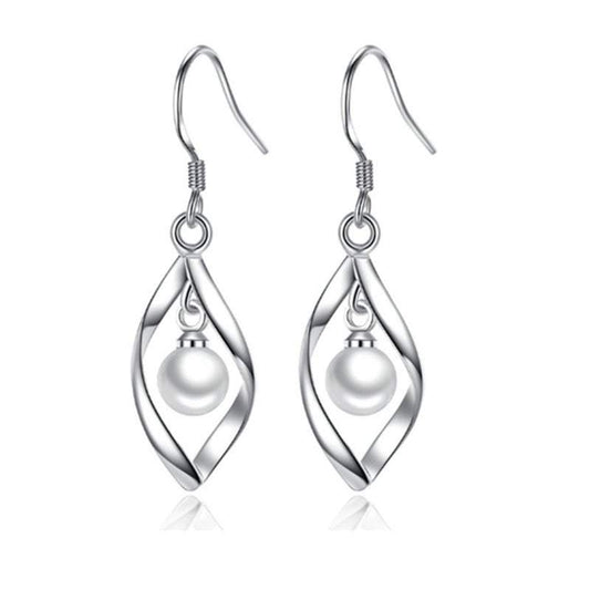 Simple Fashion Twisted Pearl Wave Long Tassels Drop Dangle Earrings