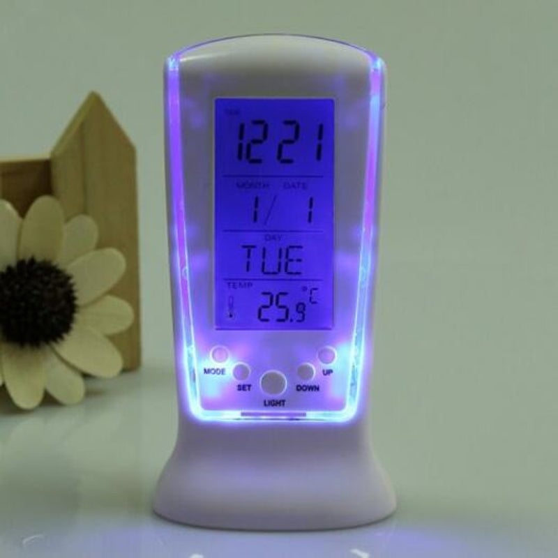 Temperature Calendar Lcd Digital Alarm Clock White