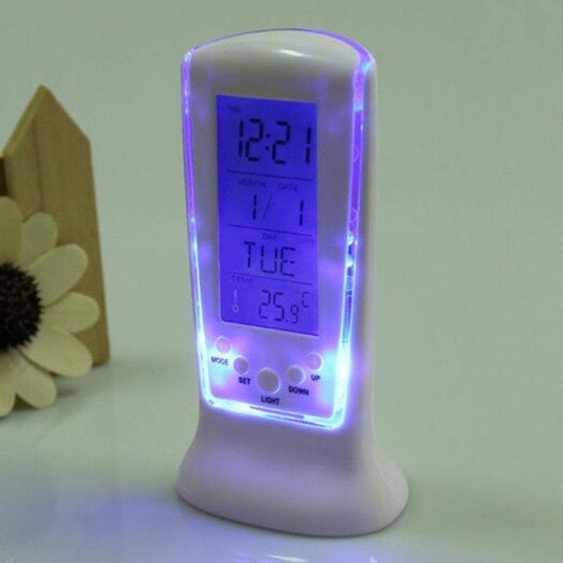 Temperature Calendar Lcd Digital Alarm Clock White