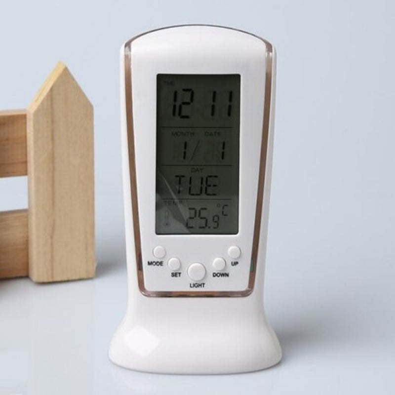 Temperature Calendar Lcd Digital Alarm Clock White