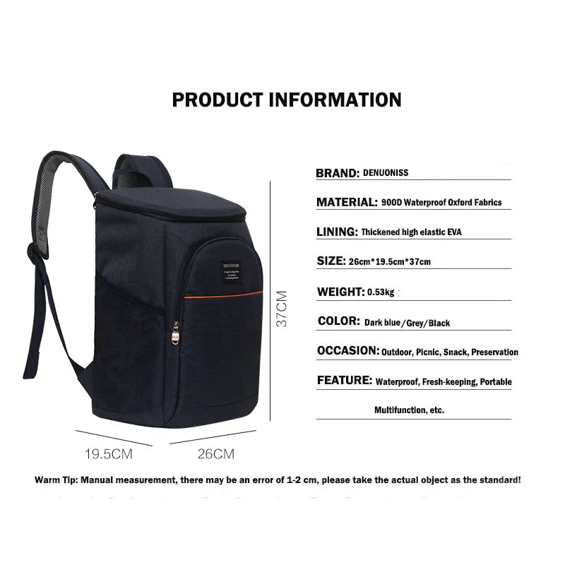20L Thermal Summer Thickened Cooler Bag Insulated Picnic Backpack