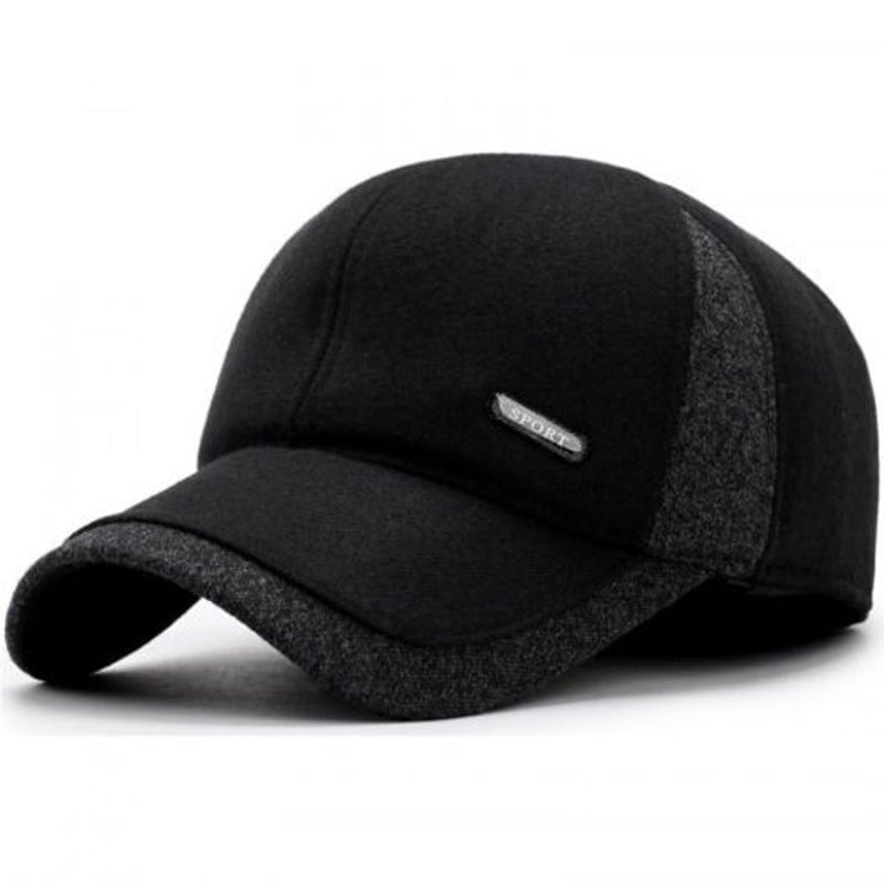 Thick Warm Woolen Baseball Cap Earmuffs Adjustable For 56 59Cm Black