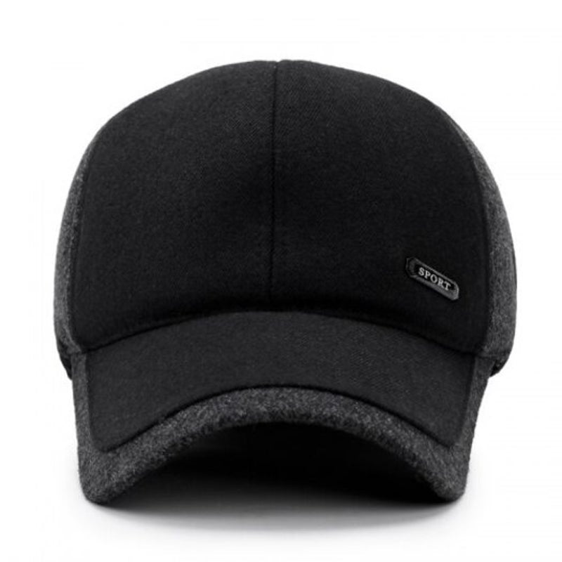 Thick Warm Woolen Baseball Cap Earmuffs Adjustable For 56 59Cm Black
