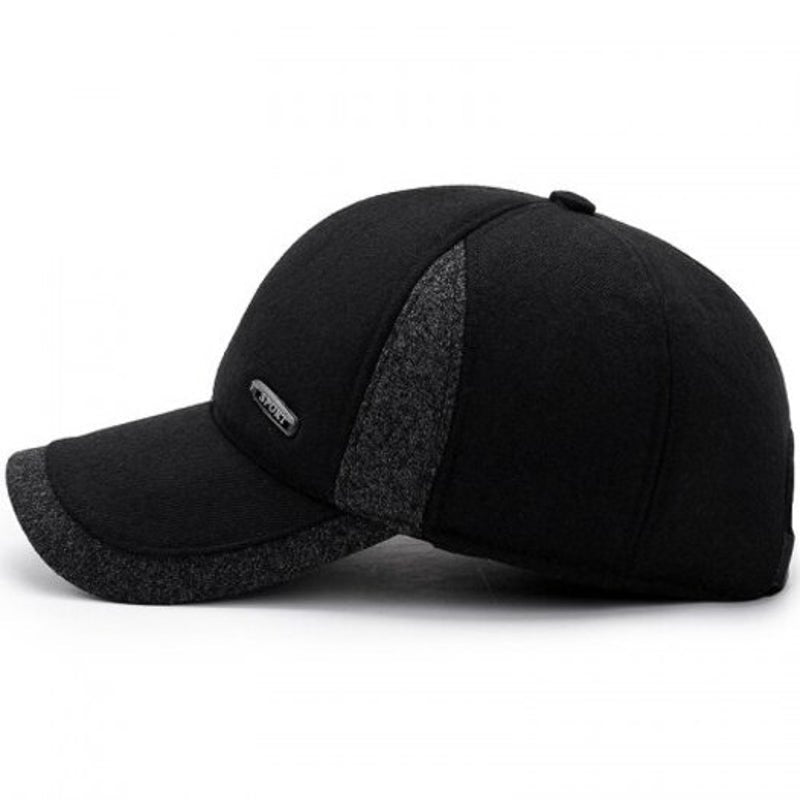 Thick Warm Woolen Baseball Cap Earmuffs Adjustable For 56 59Cm Black