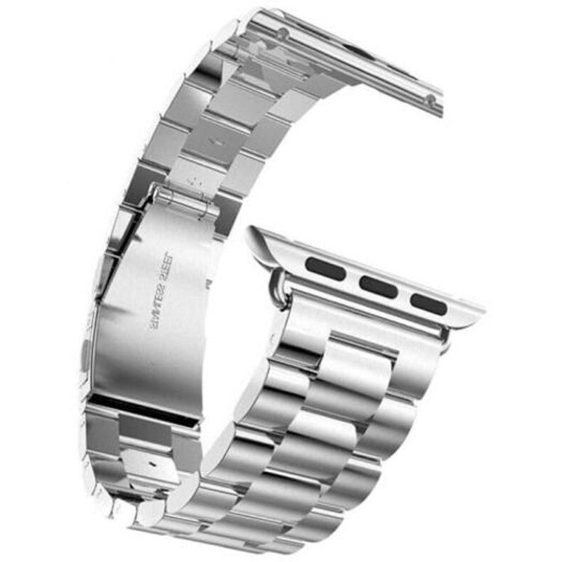 Three Bead Chain Watch Strap Double Buckle Steel Watchband For Apple Series 4 Silver 44Mm