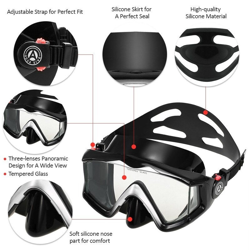 Three Panoramic Snorkeling Scuba Dive Mask Black2