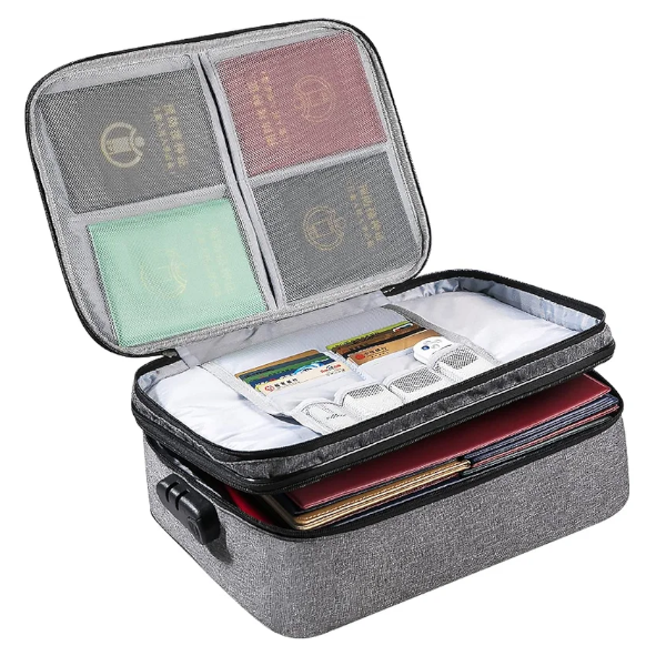 Three Layer Double Zipper Passport Document Certificate File Organiser With Lock