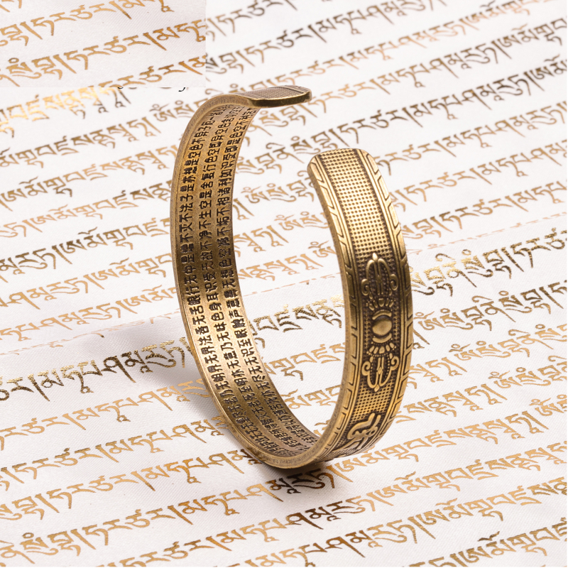 Veile Studios Tibetan Handmade Brass Bangle Carved The Heart Of Prajna Paramita Sutra