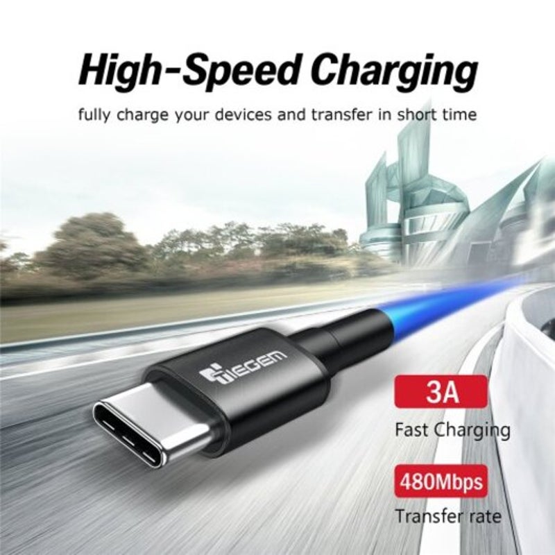 Usb Type C Cable 3A Fast Charging Charger Black 30Cm