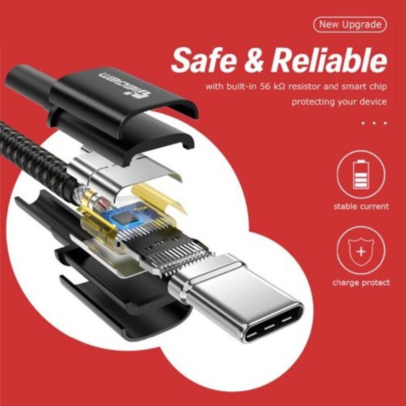 Usb Type C Cable 3A Fast Charging Charger Black 30Cm