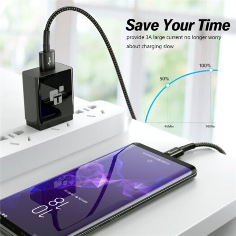 Usb Type C Cable 3A Fast Charging Charger Black 30Cm