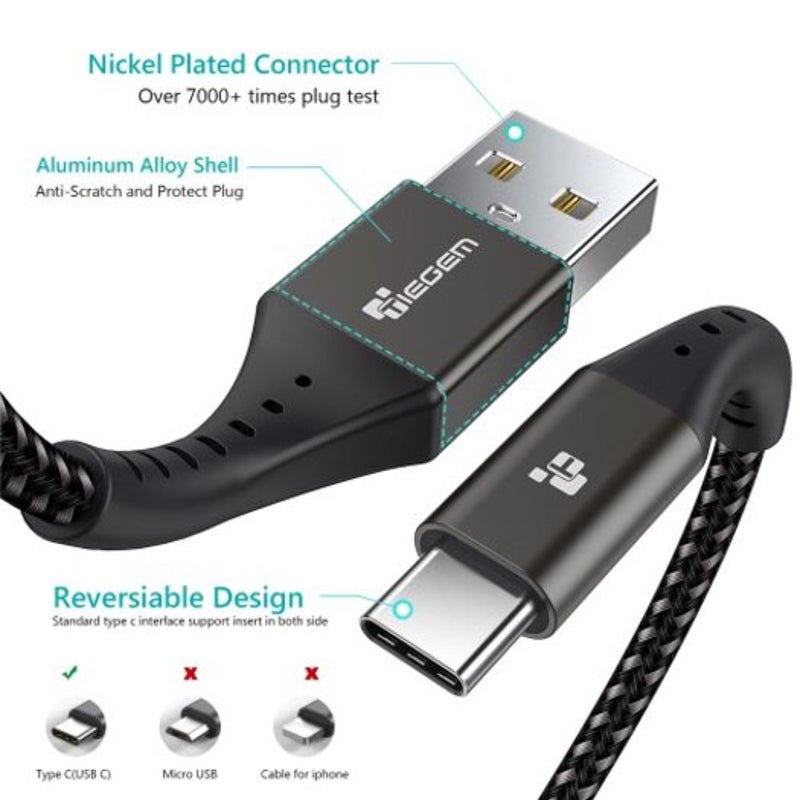 Usb Type C Cable Ubs 3A Fast Charging Sync Data Gray 30Cm