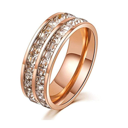 Veile Studios Double Row Square Zircon Stainless Steel Ring Set Cubic Zirconia Engagement