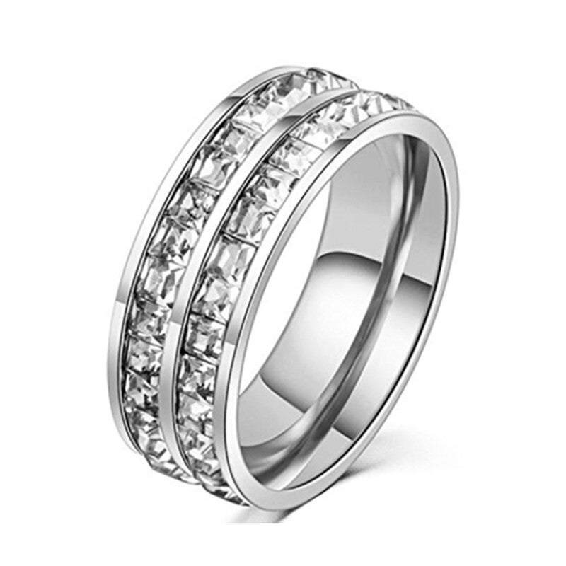 Veile Studios Double Row Square Zircon Stainless Steel Ring Set Cubic Zirconia Engagement