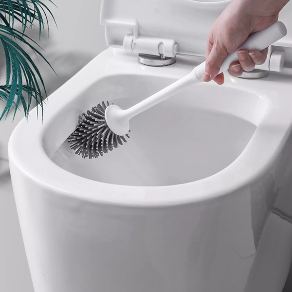 Toilet Brush Long Handle Soft Hair Silicone Wall Hanging Cleaning Grayflooring