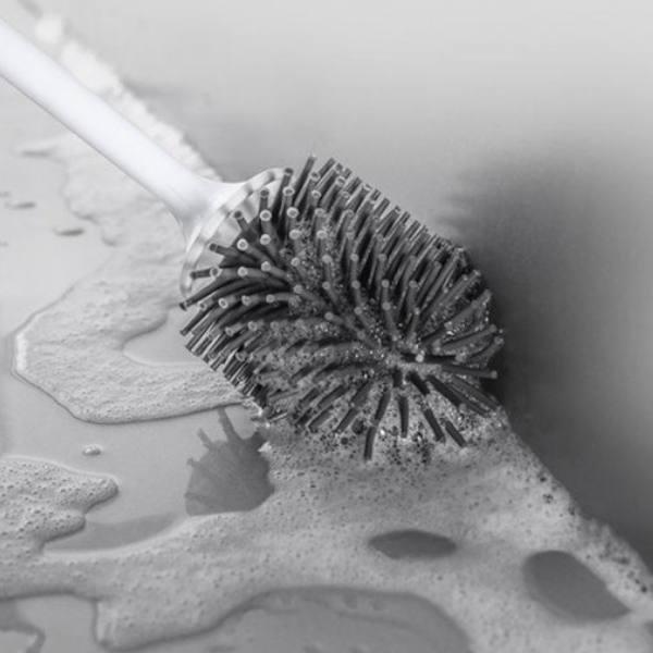 Toilet Brush Long Handle Soft Hair Silicone Wall Hanging Cleaning Grayflooring