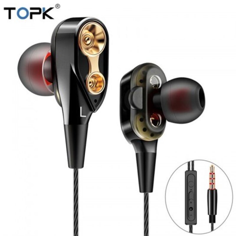 Wired Earphone For Phone Dual Driver Hifi Stereo In Headset 3.5Mm Sport Running Earphones Black