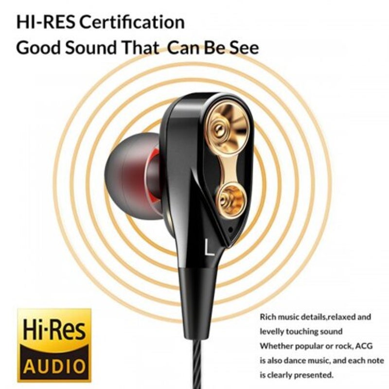 Wired Earphone For Phone Dual Driver Hifi Stereo In Headset 3.5Mm Sport Running Earphones Black