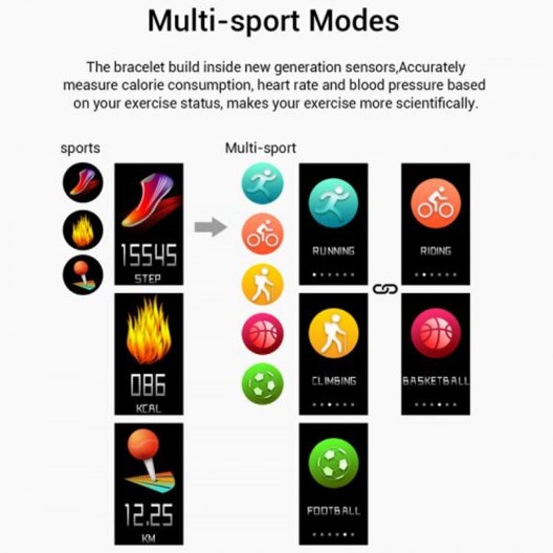 R12 Smart Sport Men Women Bracelet Wristband Color Call Message Step Usb Band Red