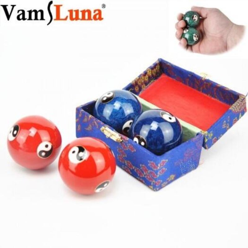 Traditional Chinese Exercise Stress Message Balls With Chime Improve Joints Blue