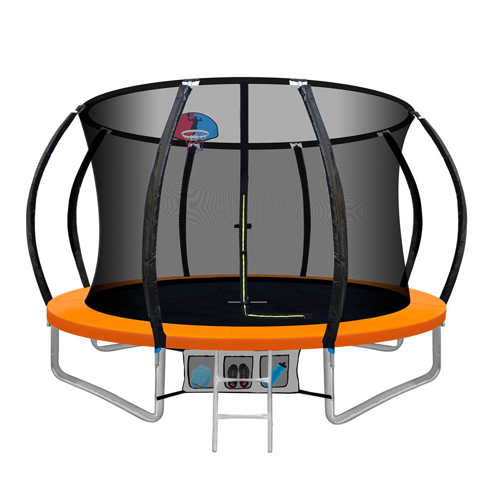 Everfit 10Ft Trampoline Round Trampolines With Basketball Hoop Kids Present Gift Enclosure Safety Net Pad Outdoor Orange