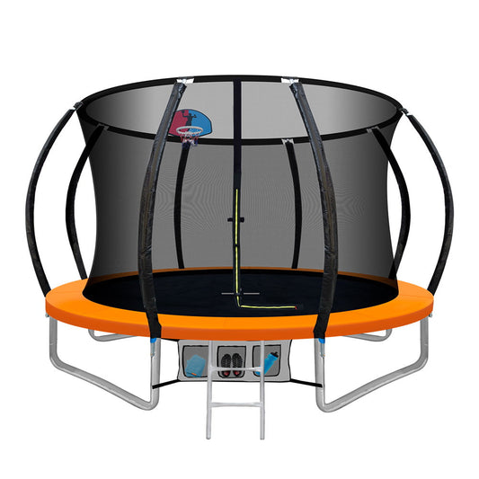 Everfit 10Ft Trampoline Round Trampolines With Basketball Hoop Kids Present Gift Enclosure Safety Net Pad Outdoor Orange