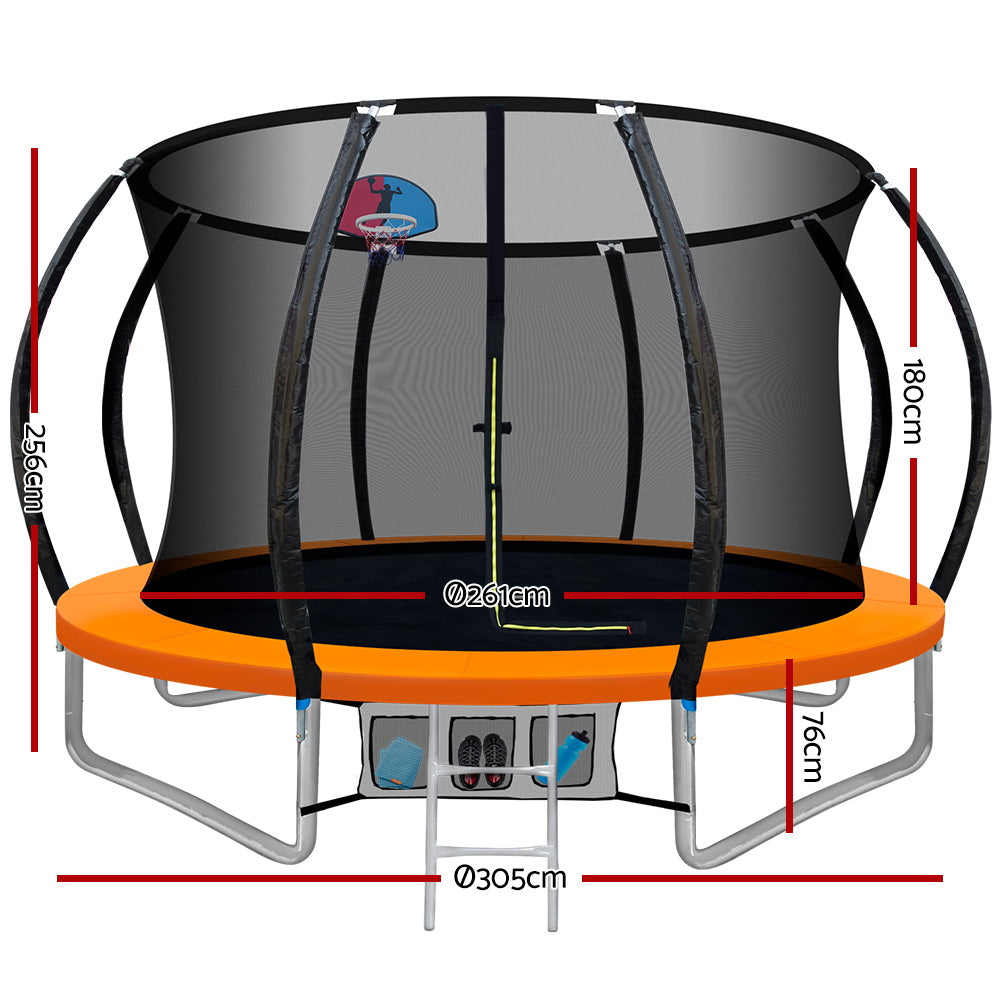 Everfit 10Ft Trampoline Round Trampolines With Basketball Hoop Kids Present Gift Enclosure Safety Net Pad Outdoor Orange