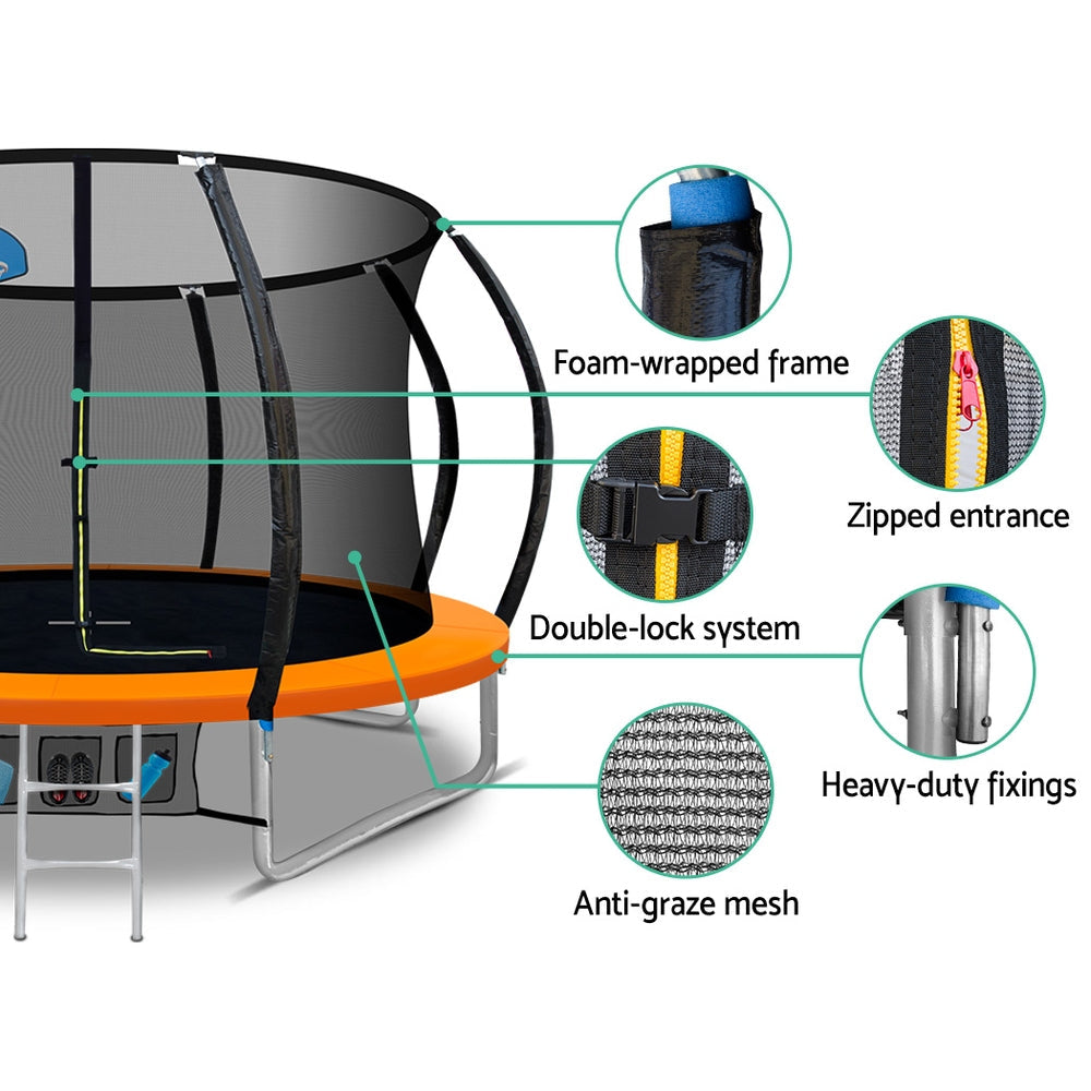 Everfit 10Ft Trampoline Round Trampolines With Basketball Hoop Kids Present Gift Enclosure Safety Net Pad Outdoor Orange