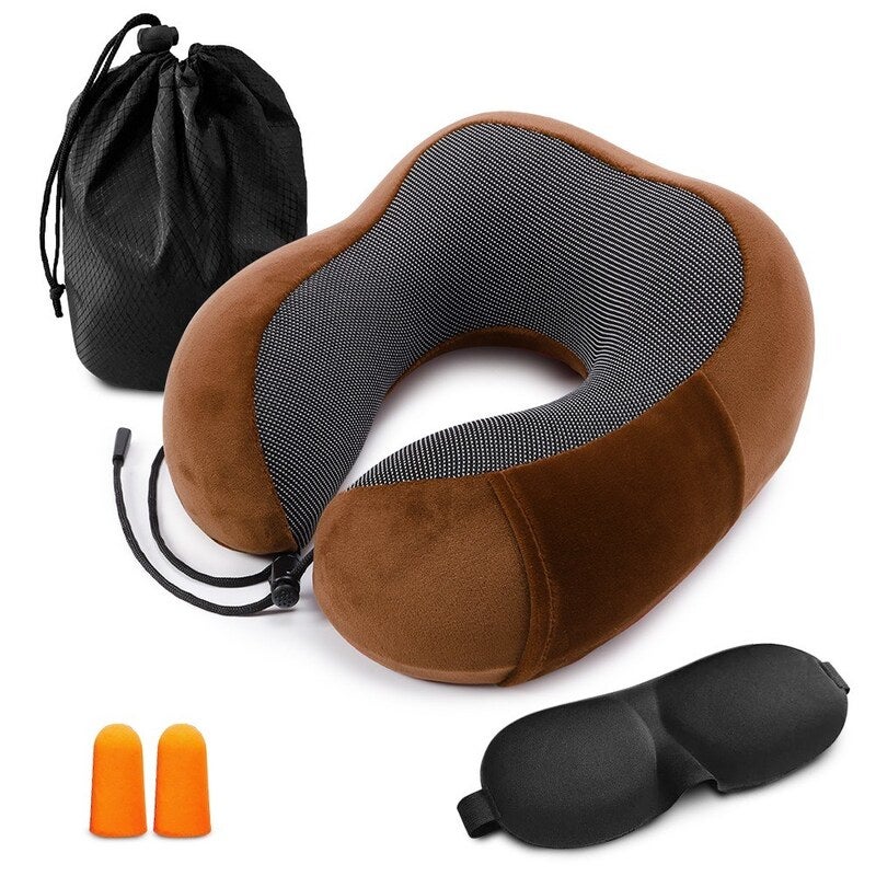 Travel Pillow Memory Foam Neck Coffee