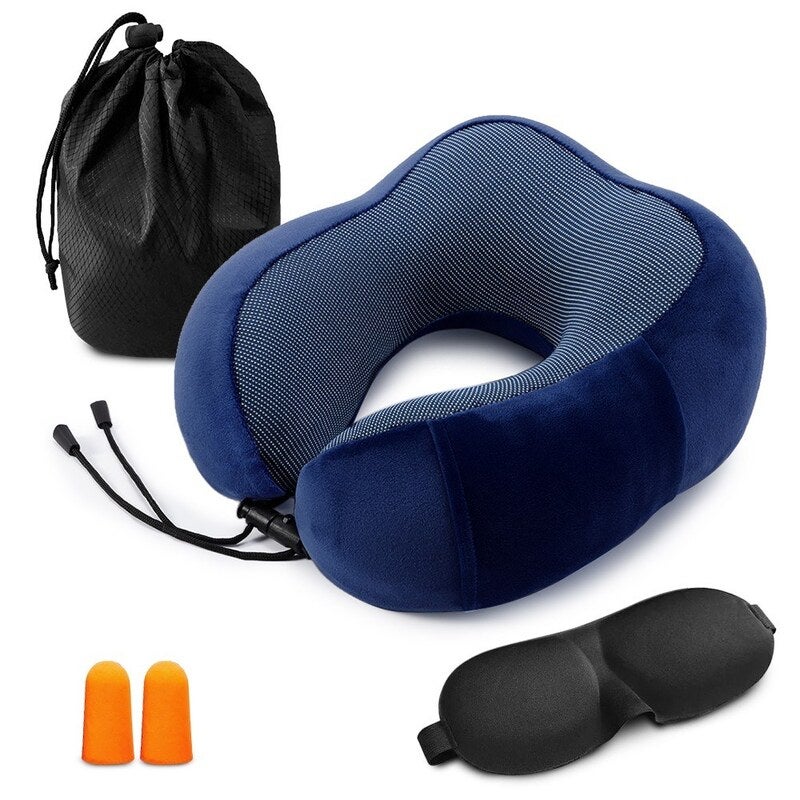 Travel Pillow Memory Foam Neck Dark Blue