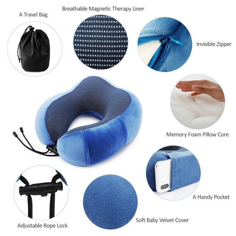 Travel Pillow Memory Foam Neck Dark Blue