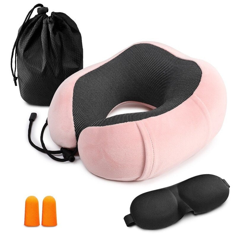 Travel Pillow Memory Foam Neck Pink