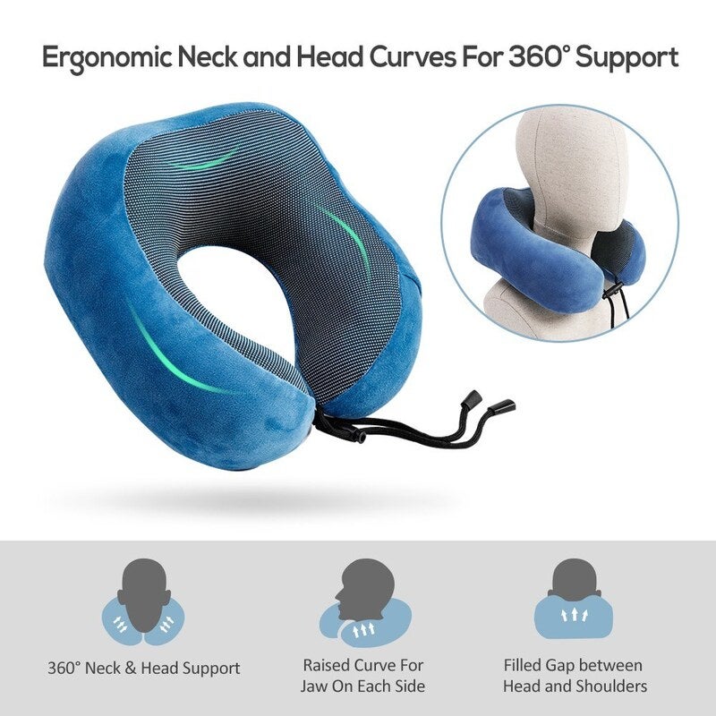 Travel Pillow Memory Foam Neck Pink
