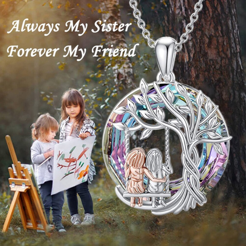 Veile Studios Tree Of Life Sisters On A Swing Necklaces