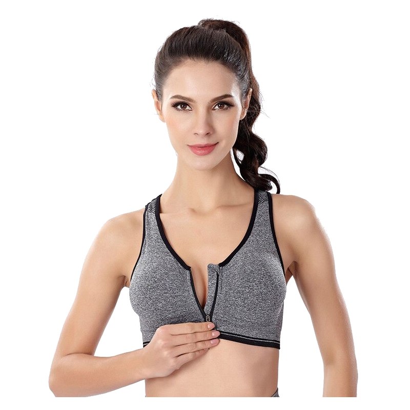 Trendy Zip Front Racerback Padded High Impact Active Bra Yoga