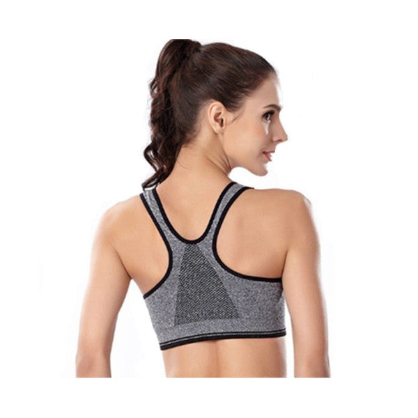 Trendy Zip Front Racerback Padded High Impact Active Bra Yoga