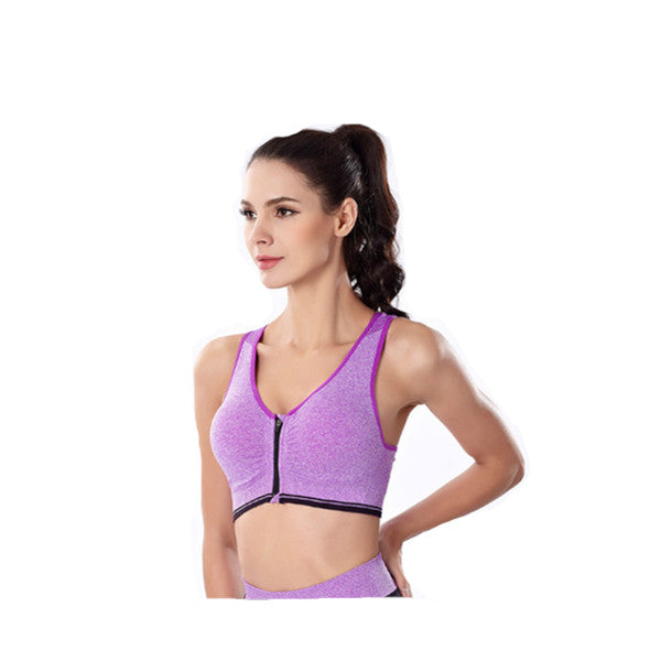 Trendy Zip Front Racerback Padded High Impact Active Bra Yoga